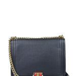 Chanel Navy Lambskin Cube Embossed XL Boy Flap 2013