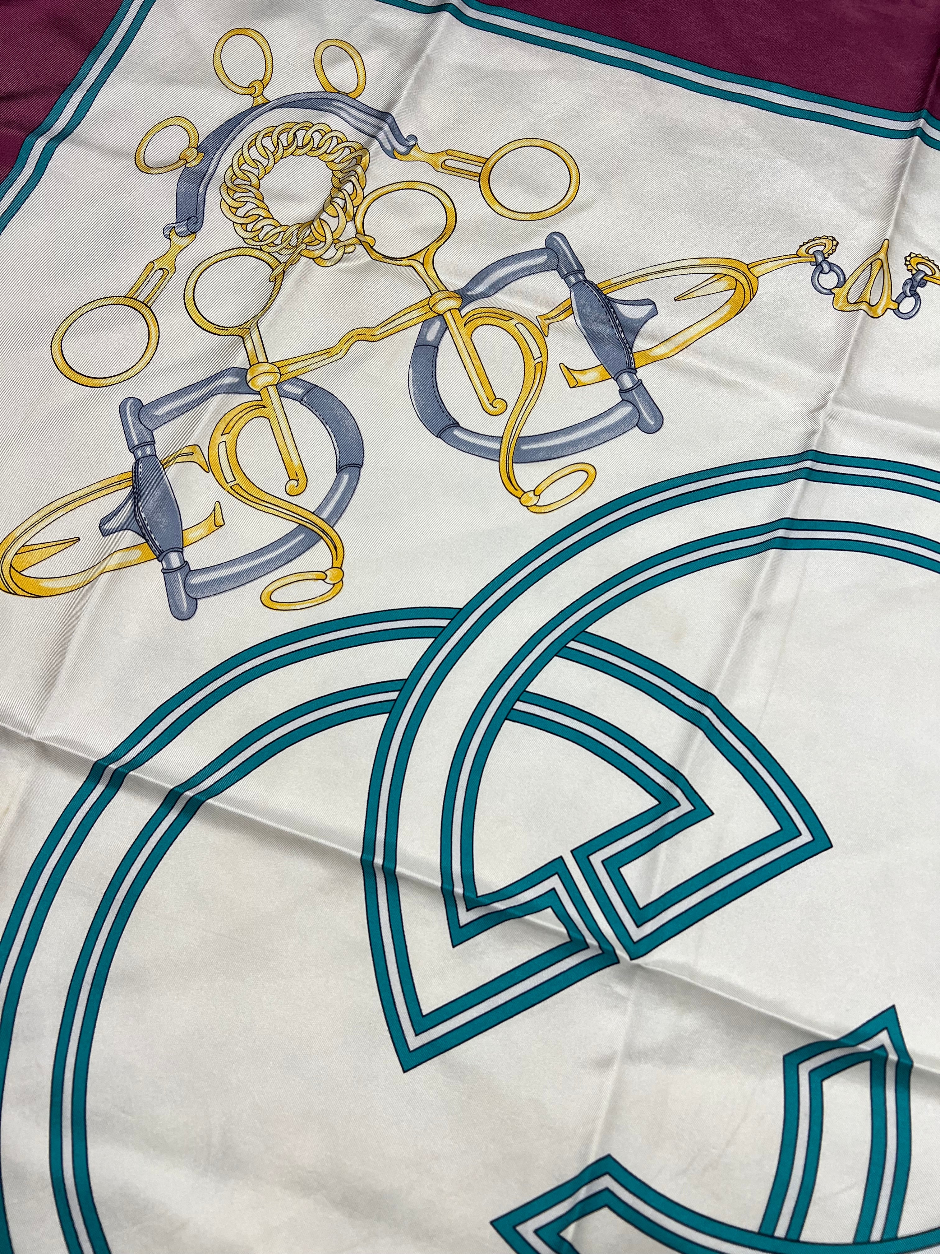 Gucci GG Logo Purple Horsebit Silk Scarf