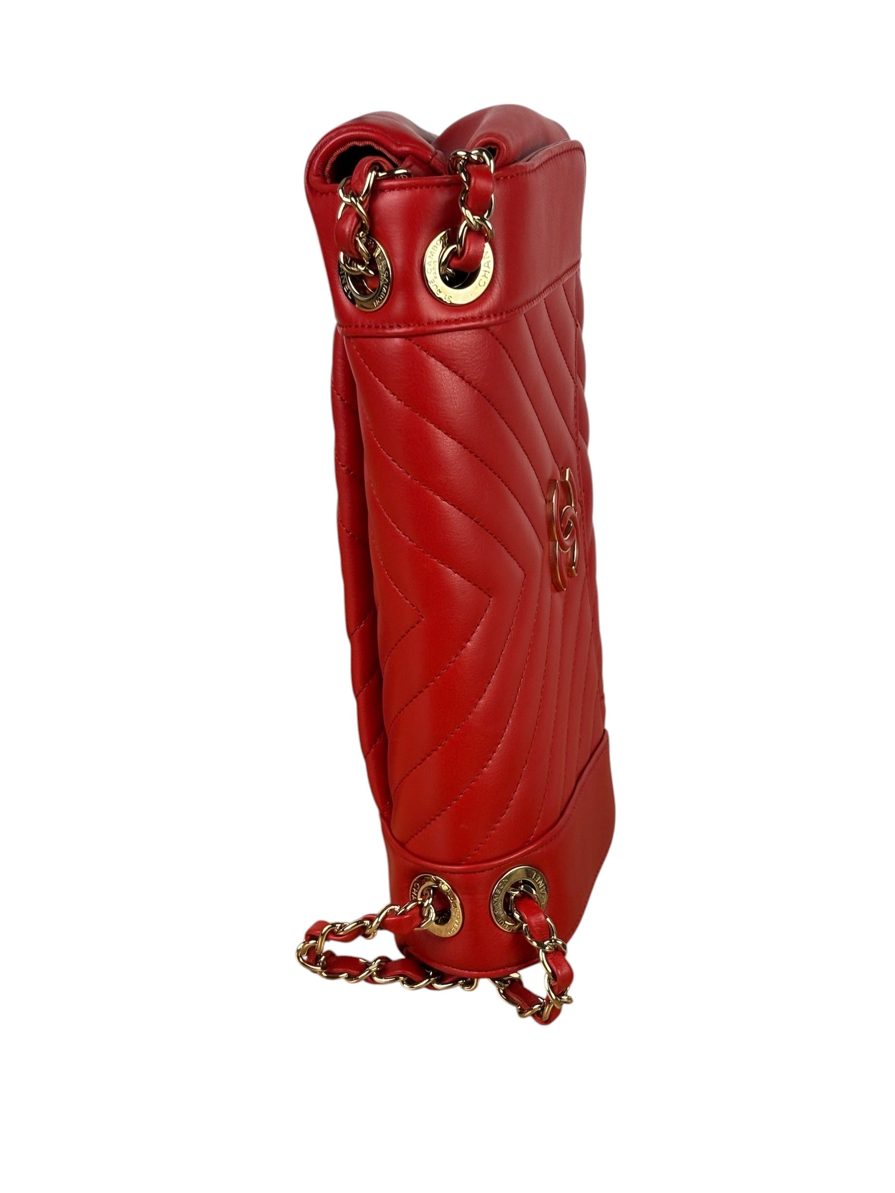 Chanel Red Chevron Leather Flap Bag 2019