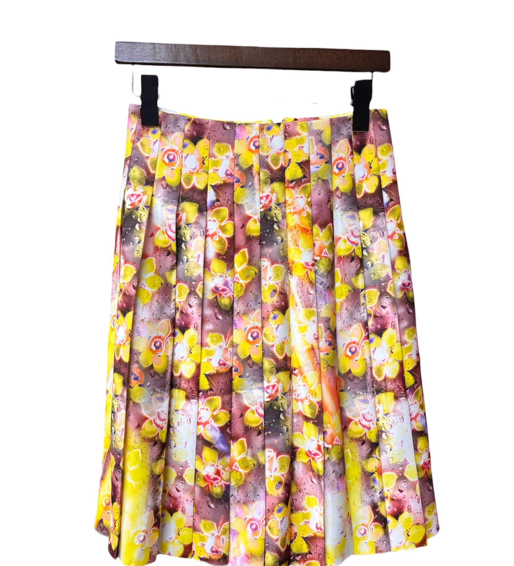 Prada Pleated Floral Long Skirt
