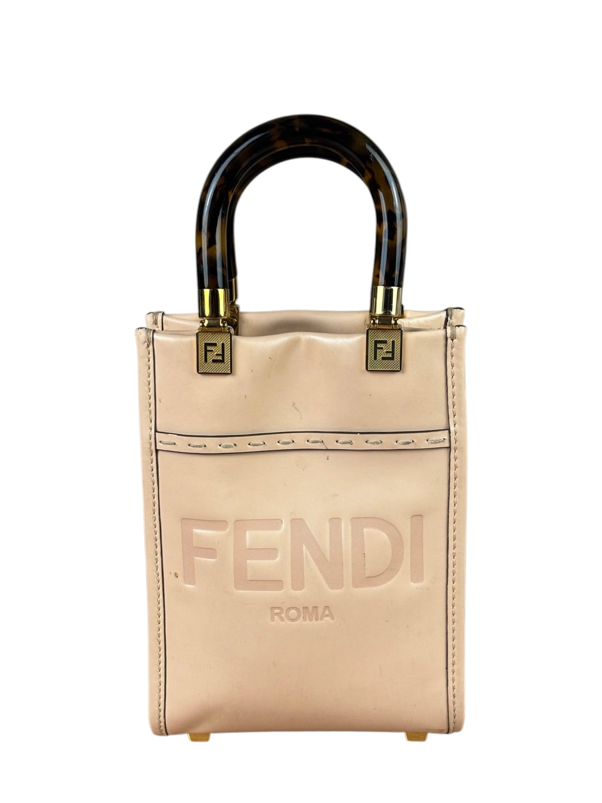 Fendi Light Peach Leather Nano Mini Sunshine Shopper Tote