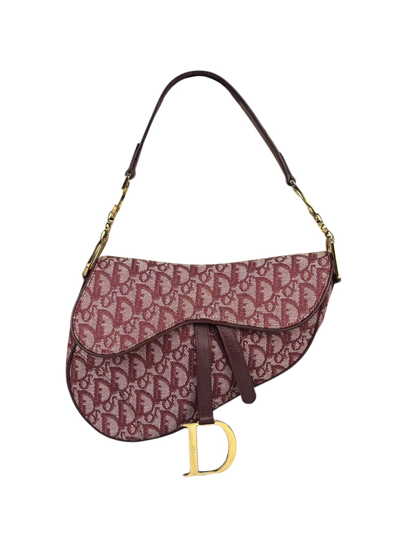 Christian Dior Burgundy Leather Oblique Saddle Handbag