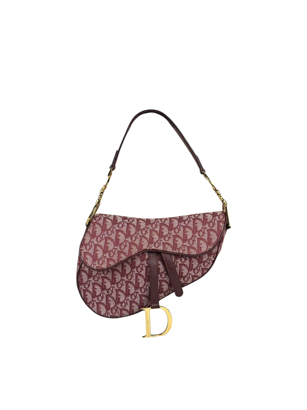 Christian Dior Burgundy Leather Oblique Saddle Handbag