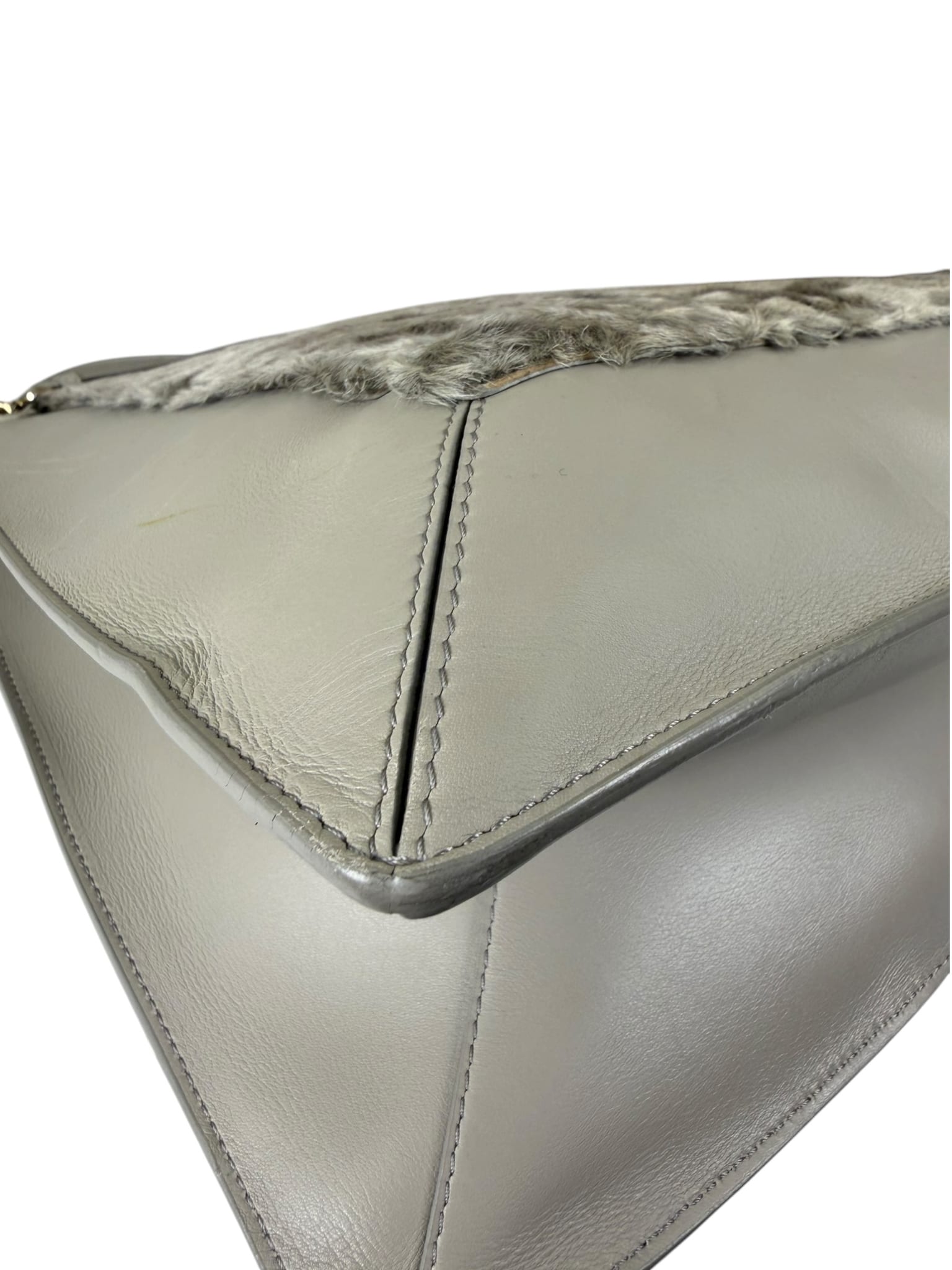 Jasonwu Grey Leather Lamb Fur Flap Tote