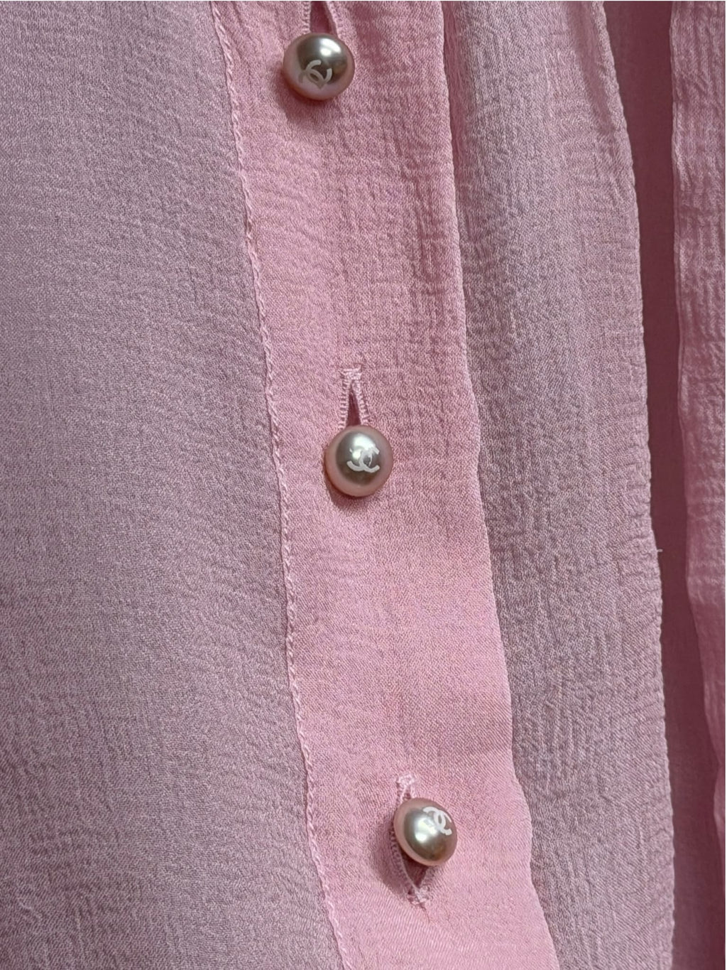 Vintage Chanel Faux Pearl Pink Sheer Silk Blouse