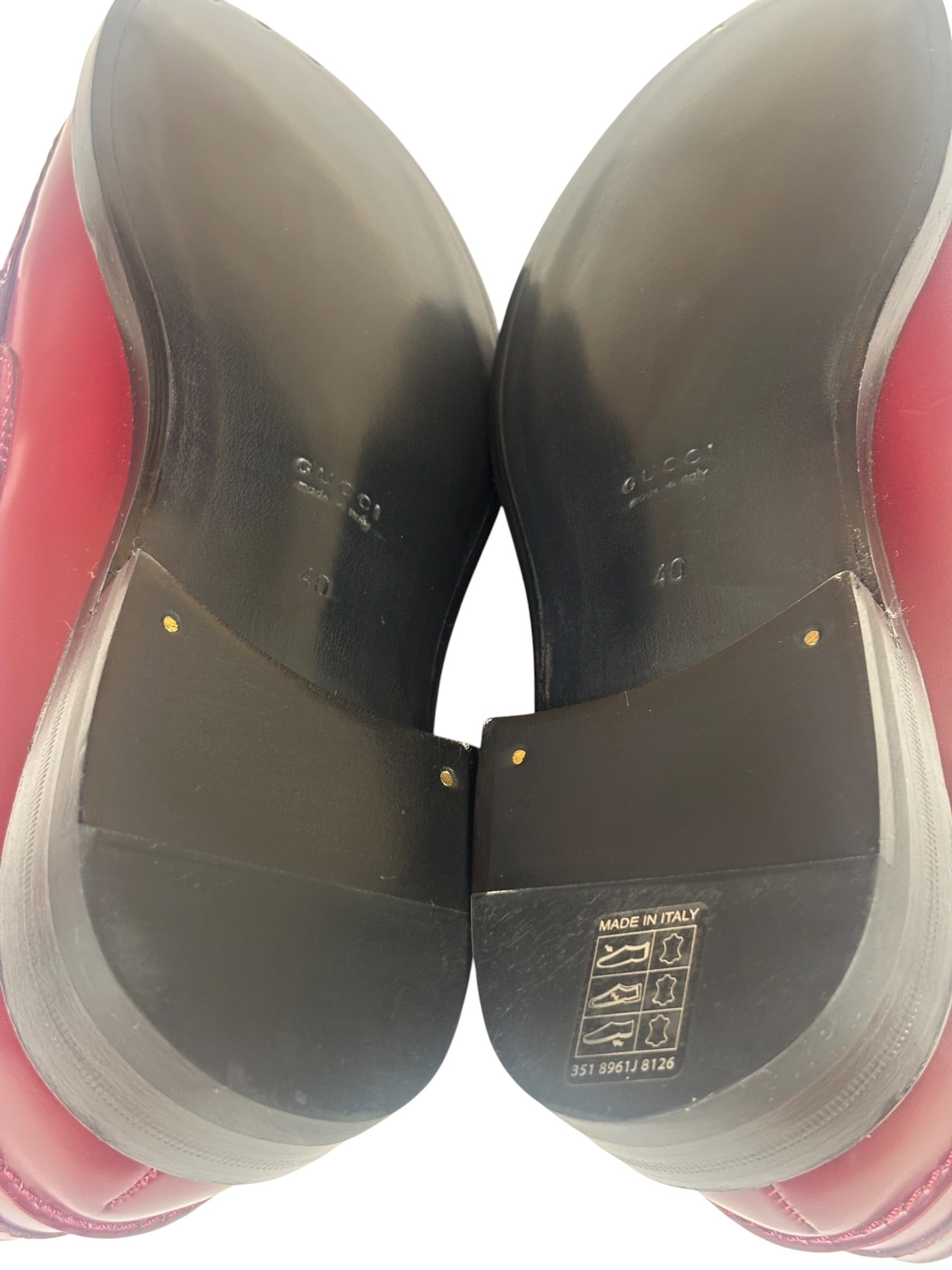 Gucci Burgundy Leather Double G Logo Loafers
