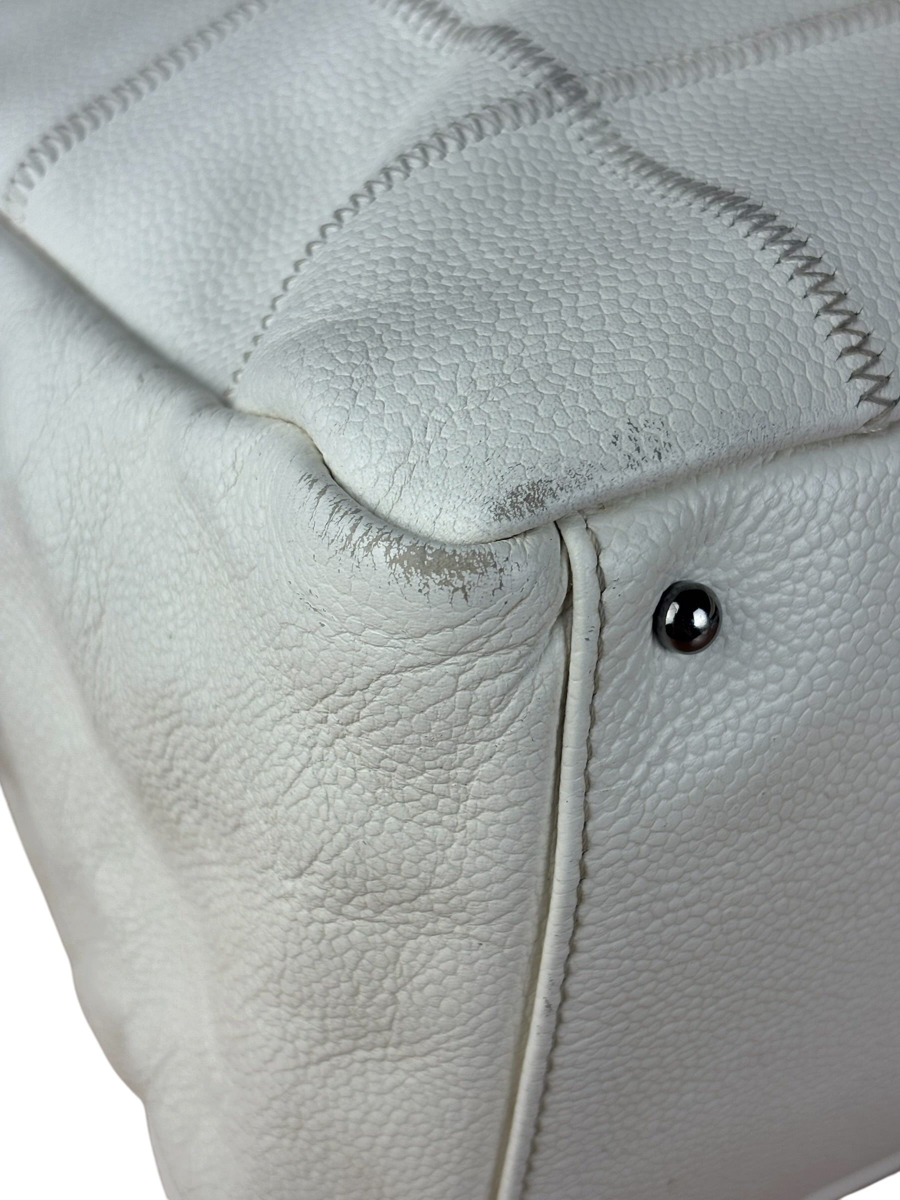 Chanel White Chocolate Bar Quilted Caviar LAX Bowler Bag 2004
