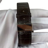Gucci 7100M Silver Stick Square Dial Brown Strap
