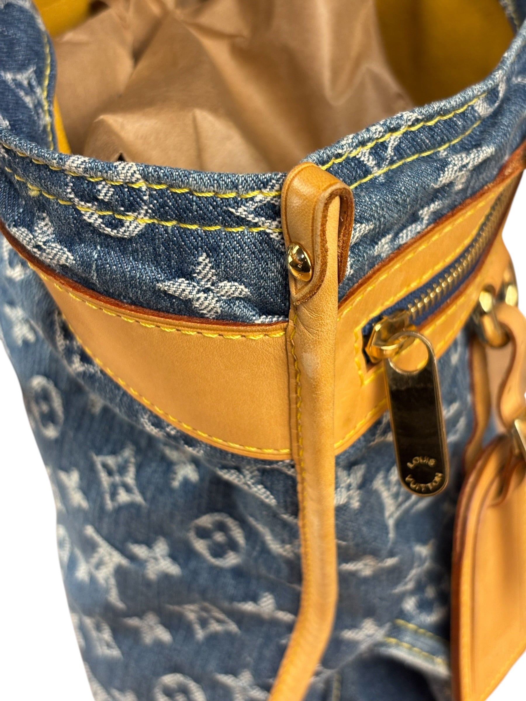 Louis Vuitton Vintage Demin Leather Trim Flat Shopper Tote Bag