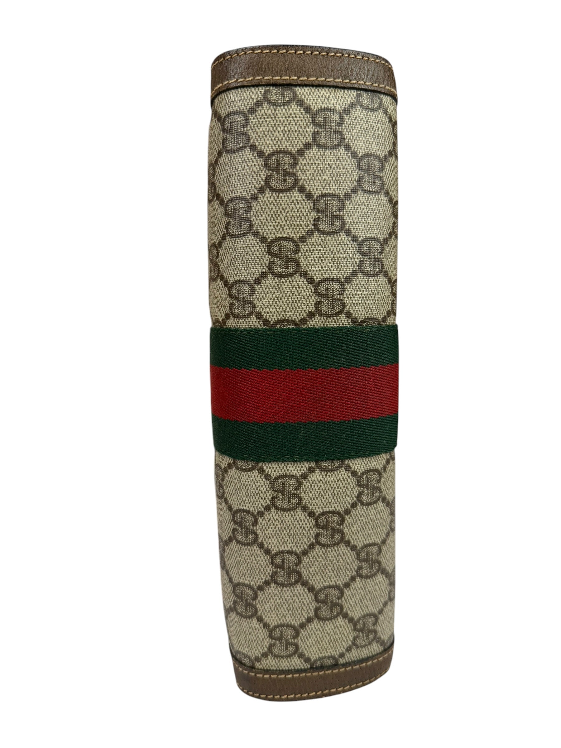 Gucci Brown Leather GG Supreme Web Stripe Clutch