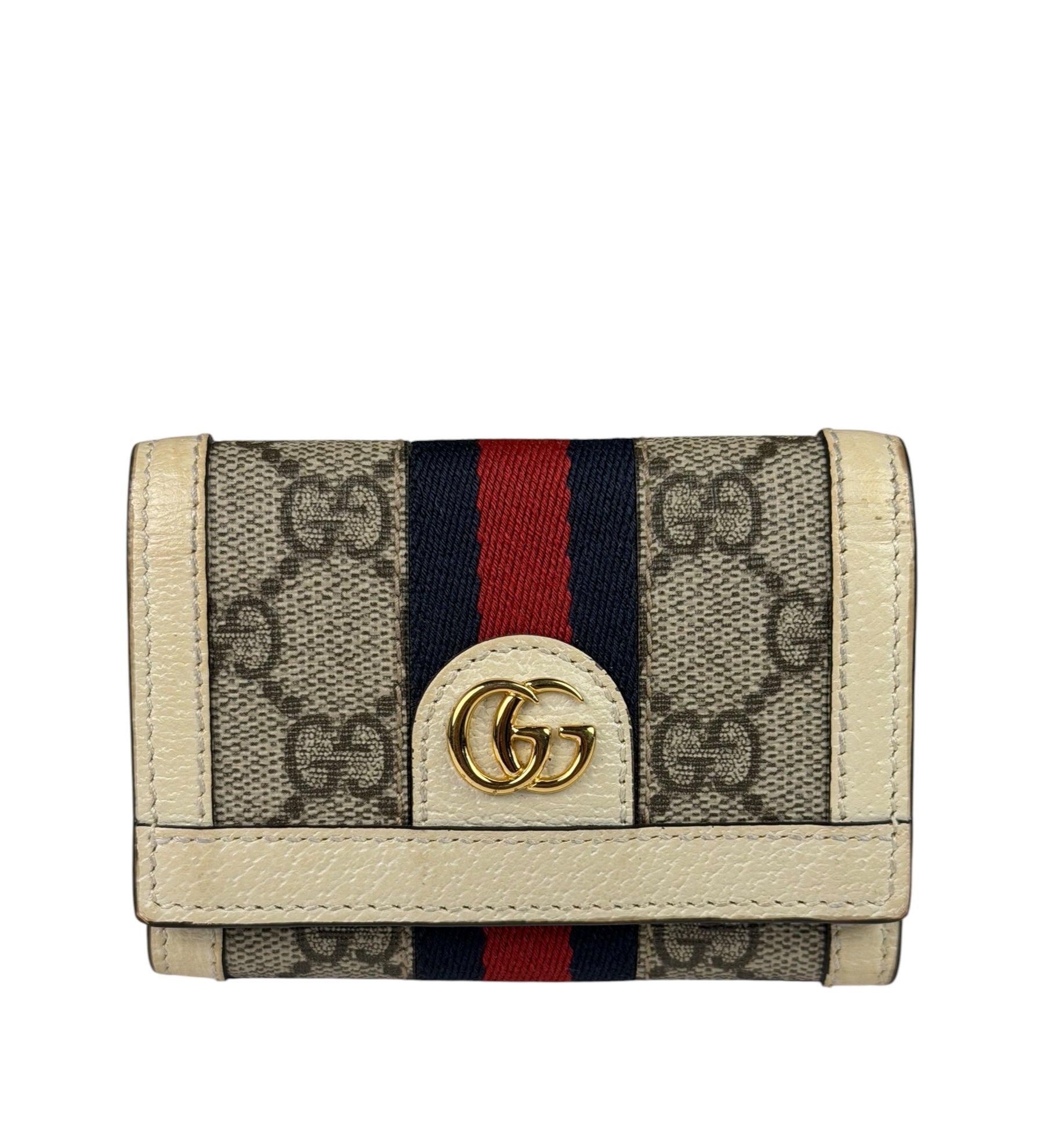 Gucci Beige Leather Trim Ophidia GG Supreme Card Case
