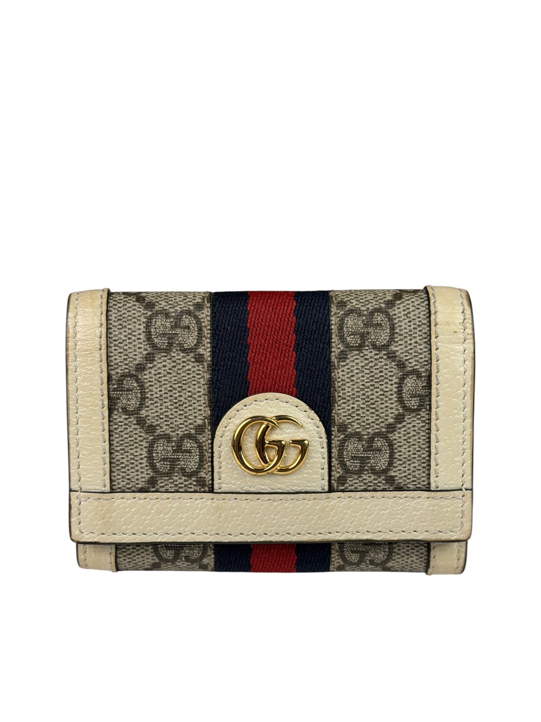 Gucci Beige Leather Trim Ophidia GG Supreme Card Case