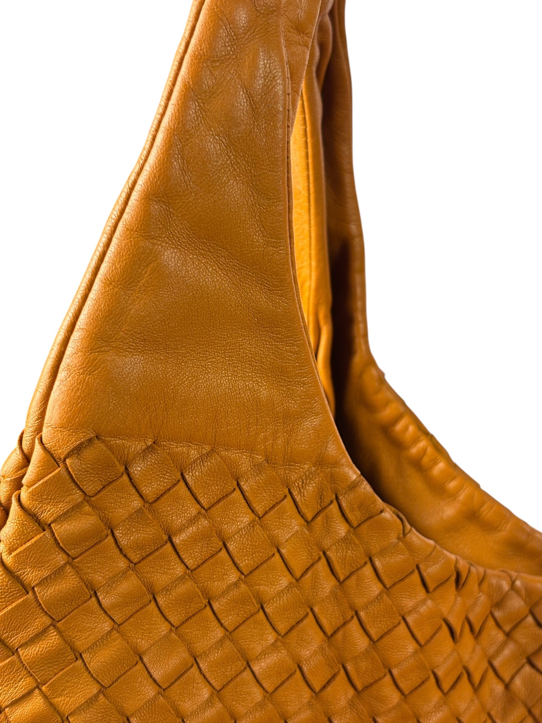 Bottega Veneta Orange/Brown Woven Leather Campana Shoulder Bag