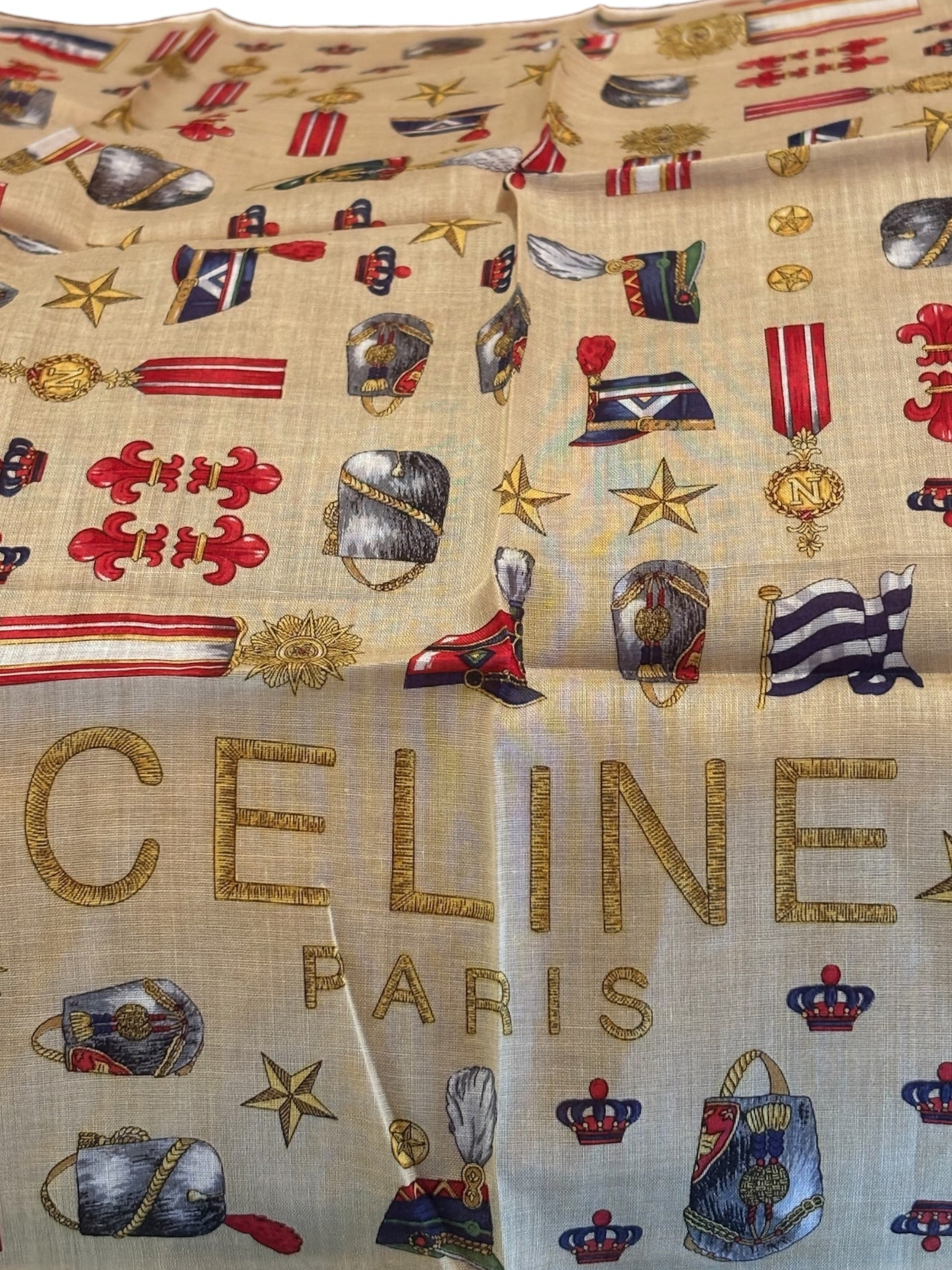 Celine Vintage Beige Background Paris Handkerchief