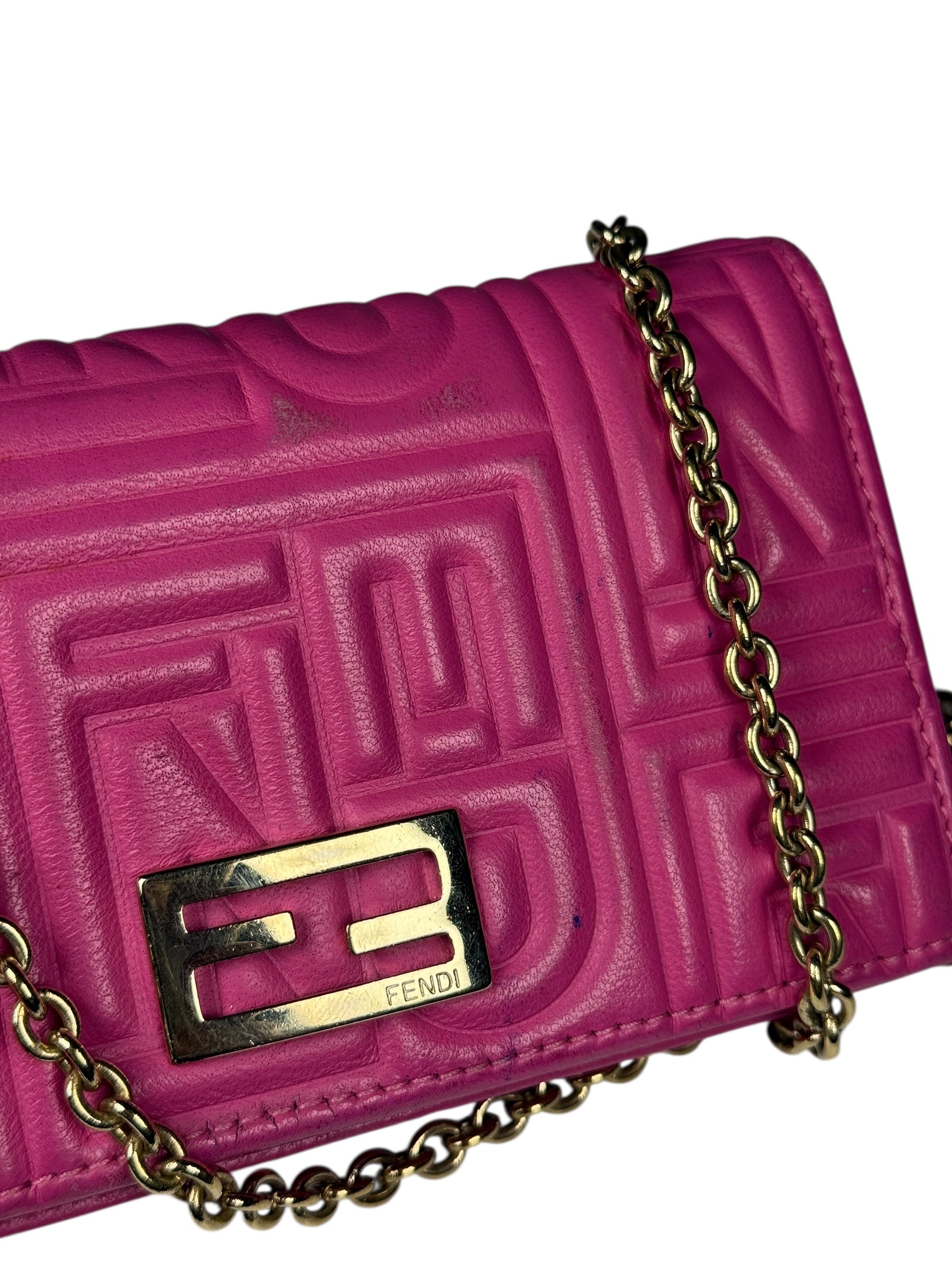 Fendi Roma Pink Leather Embossed Wallet on Chain