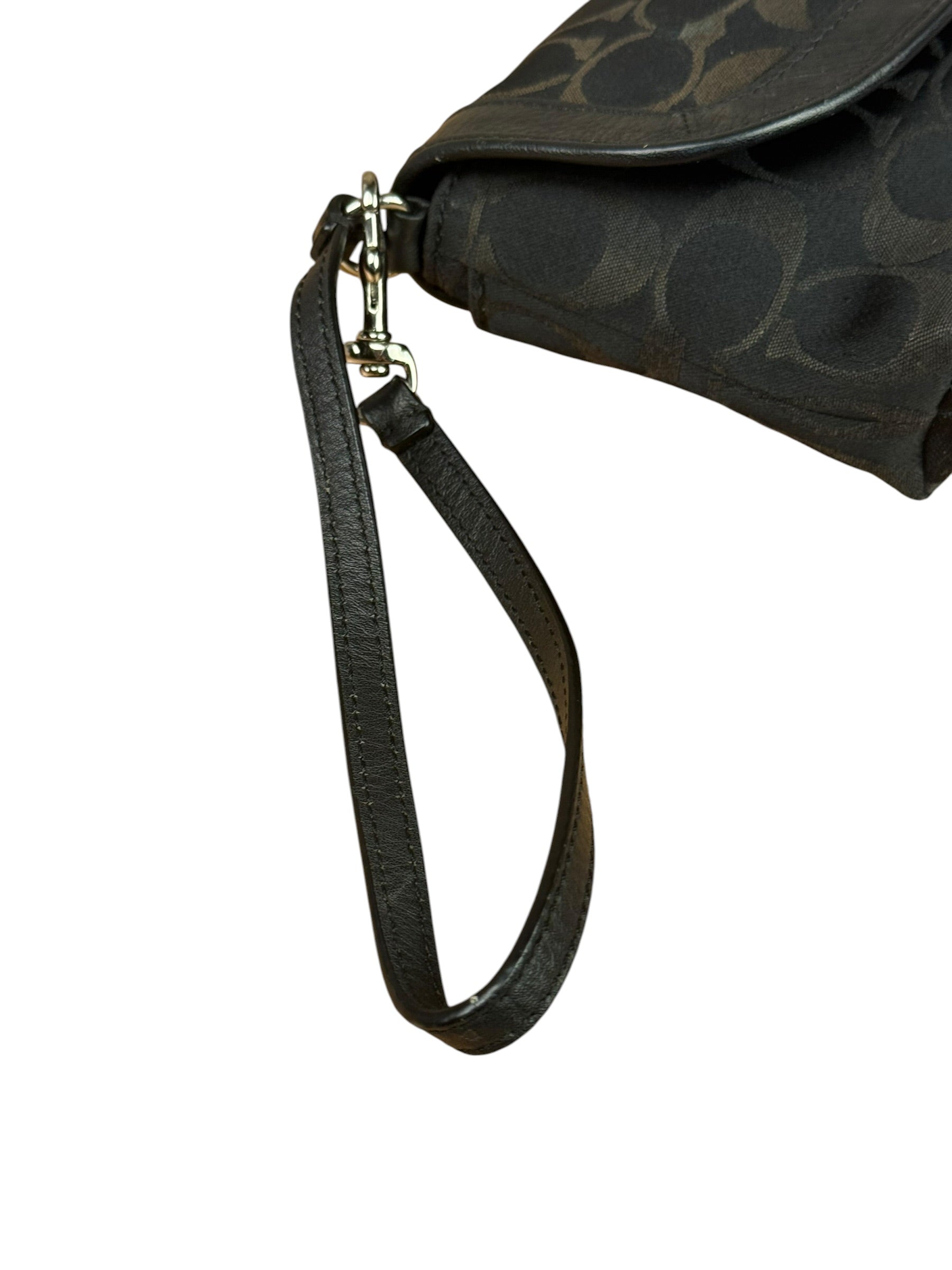 Coach Vintage Black Leather Trim C Canvas Flap Snap Clutch Wristlet