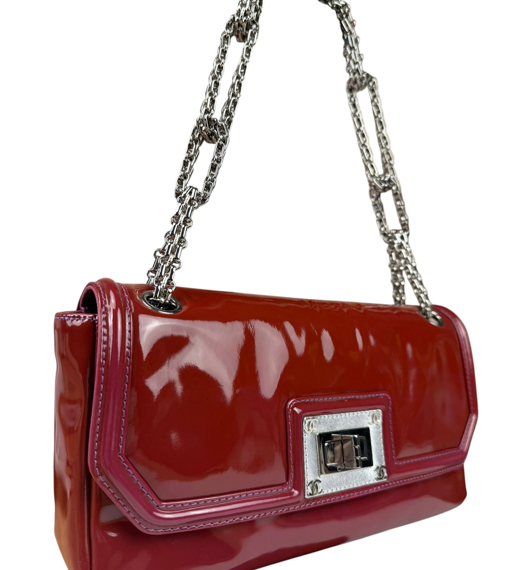 Chanel Burgundy Patent Leather Mademoiselle Bijoux Chain Flap Bag 2008