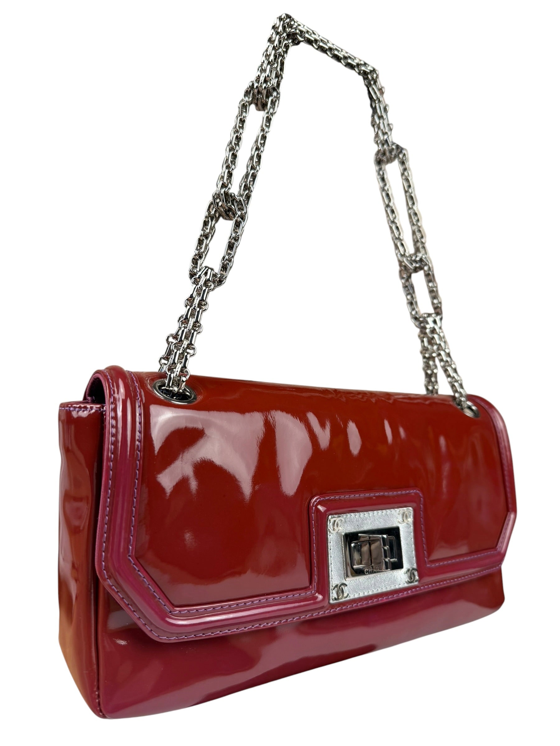 Chanel Burgundy Patent Leather Mademoiselle Bijoux Chain Flap Bag 2008