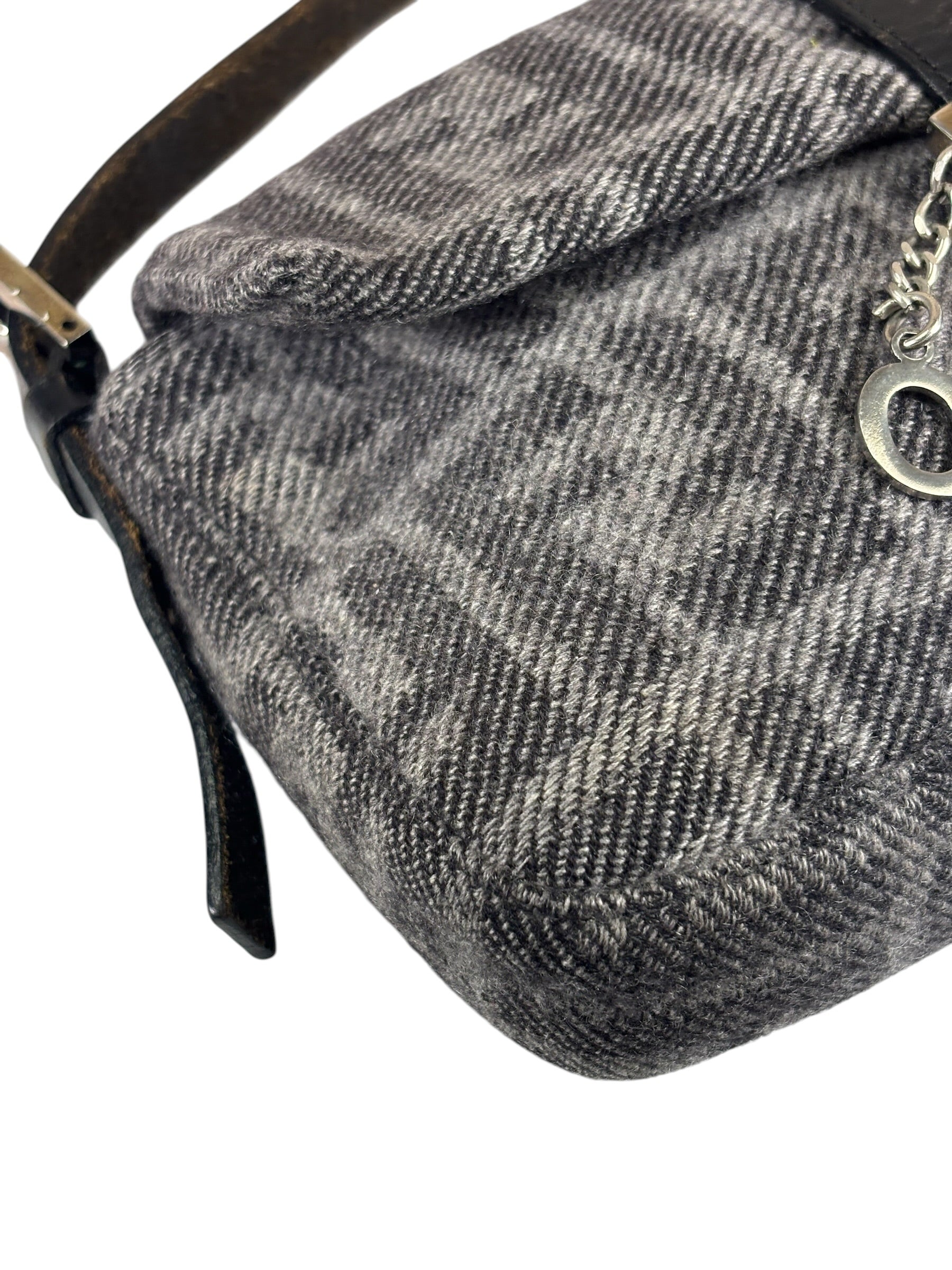 Fendi Grey/Black Leather Trim/Wool Zucca Baguette