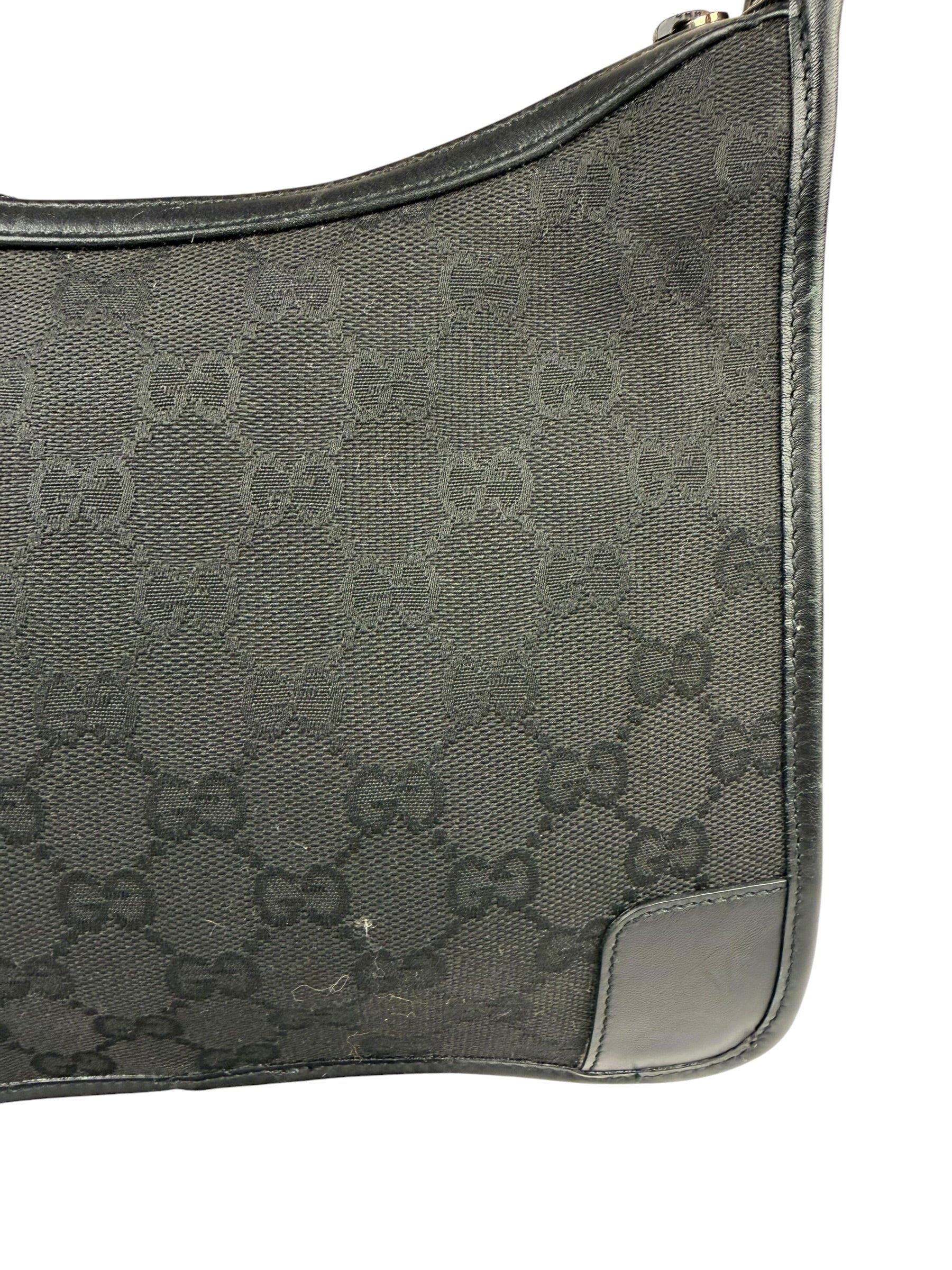 Gucci Black Canvas Leather Trim Shoulder Bag