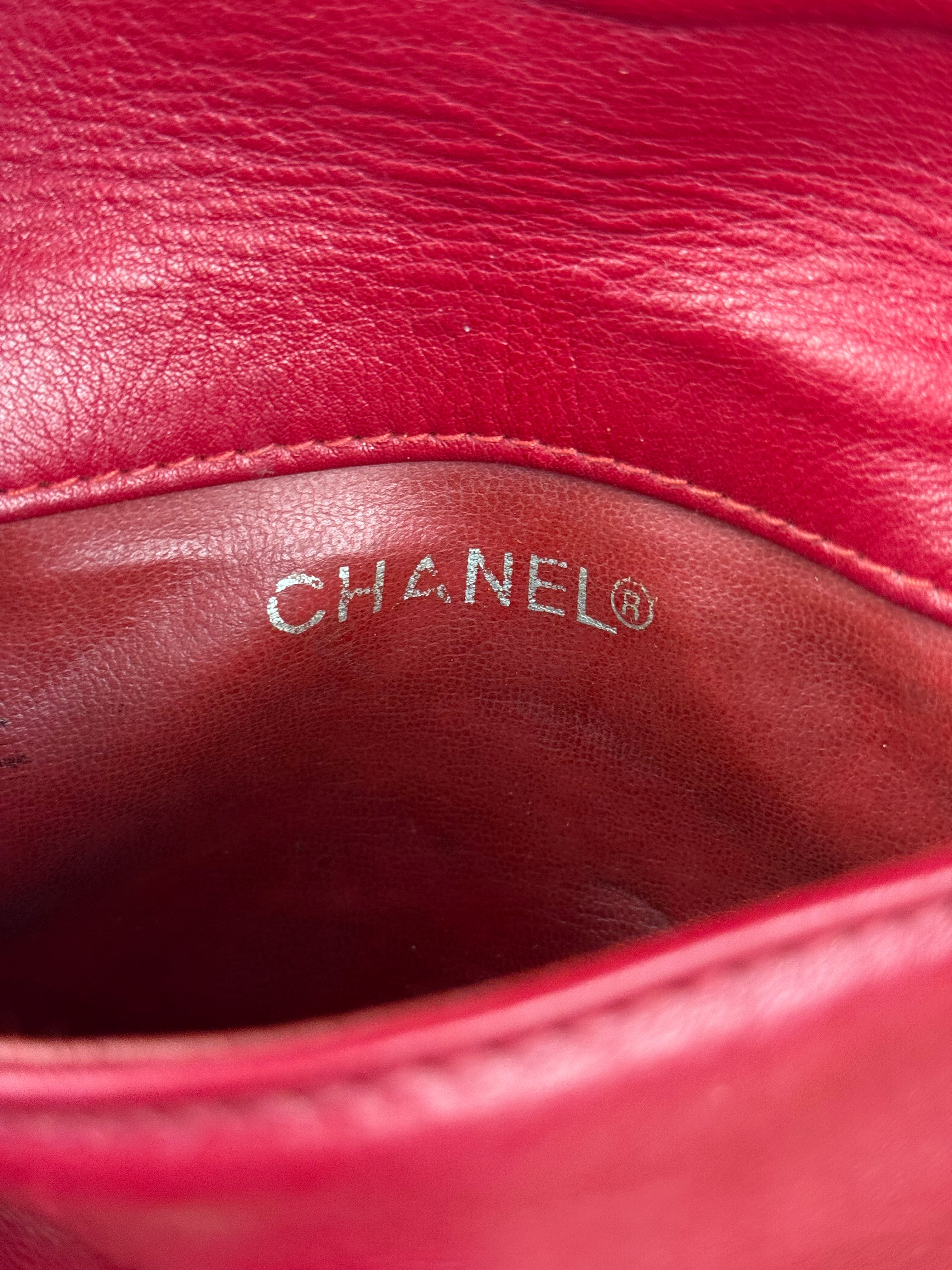 Chanel Vintage Red CC Leather Chain Belt Bag 90s