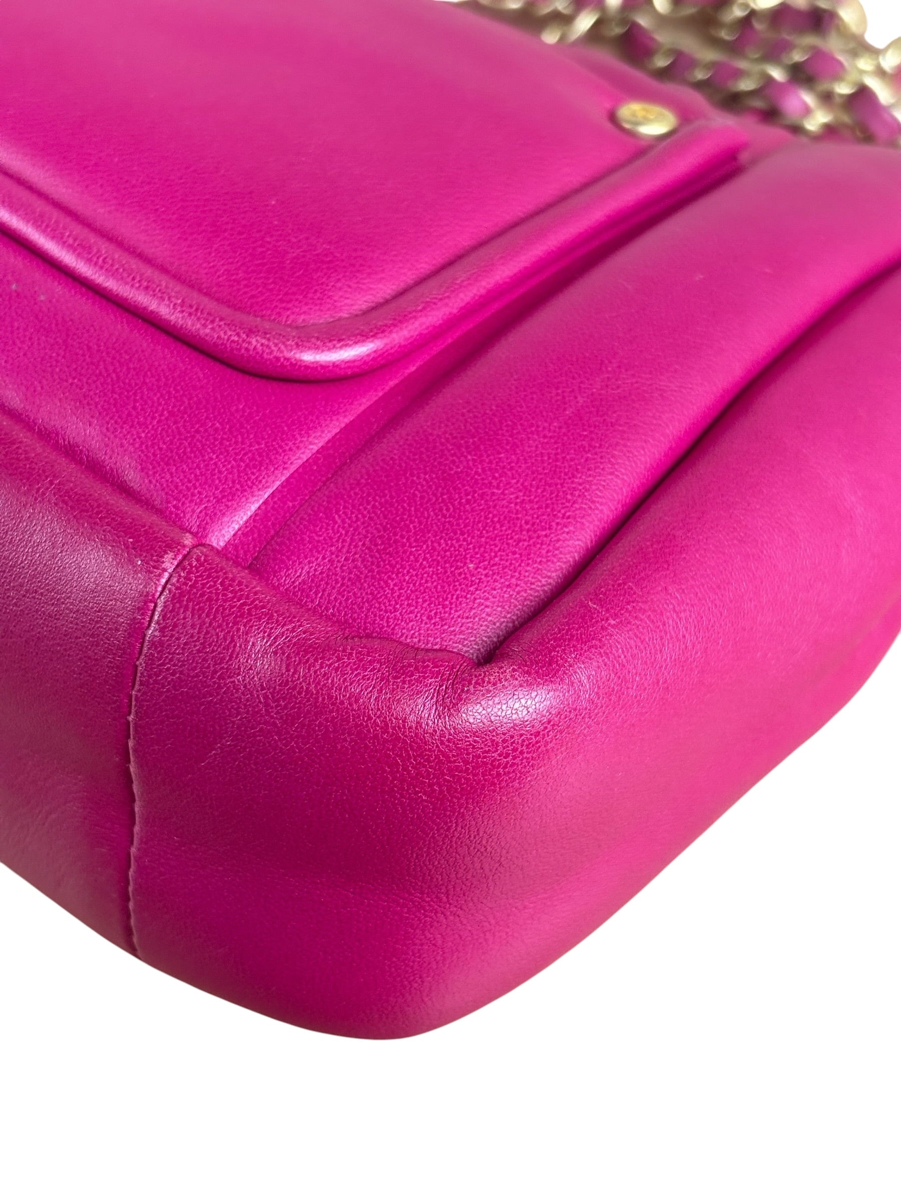 Chanel Fuchsia Pink Leather Puffy Flap Bag 2019
