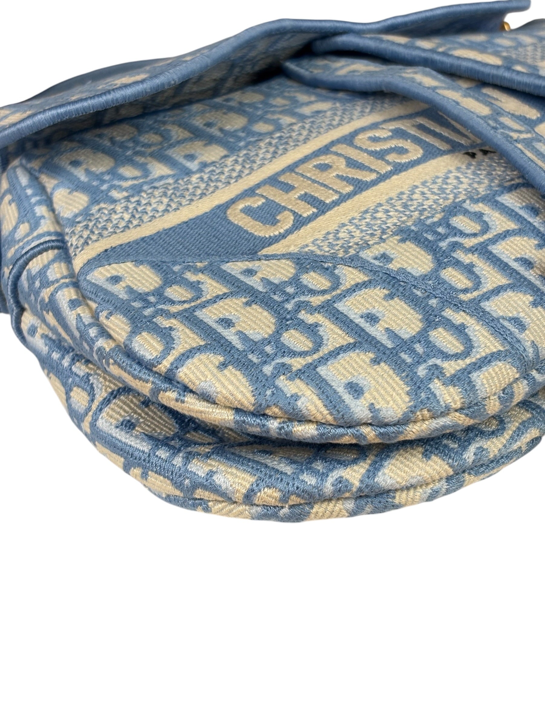 Christian Dior Blue/White Oblique Embroidered Saddle Bag