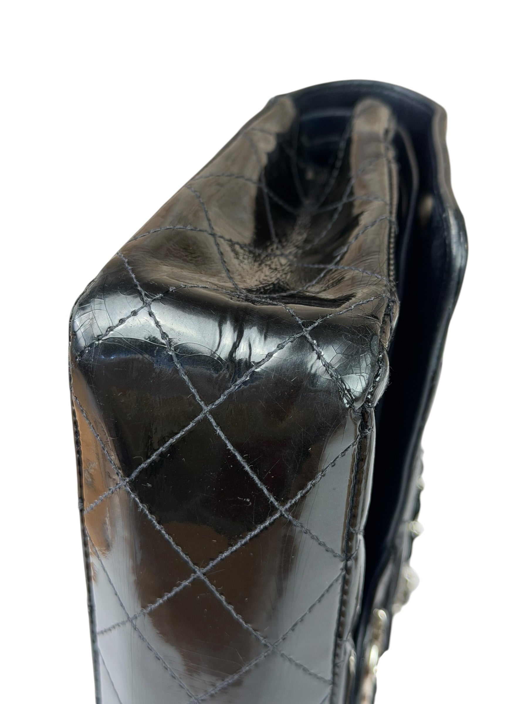 Chanel Black Patent Quilted Leather Double Flap Bag