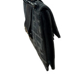 Fendi FF Black Canvas Flap Mini Baguette Shoulder Bag