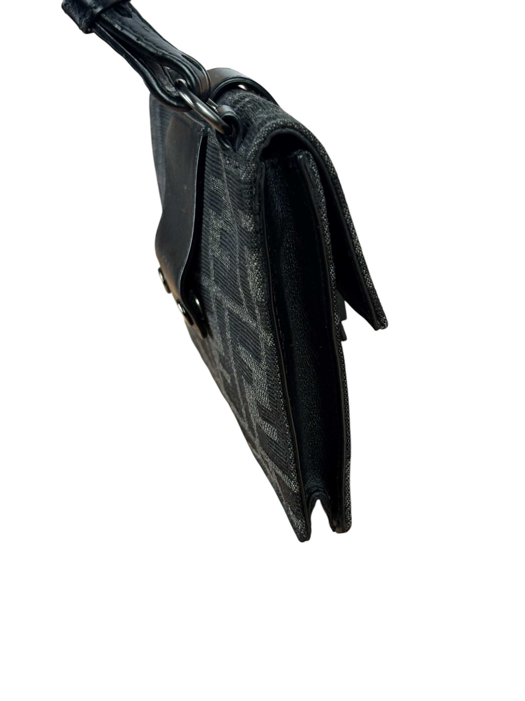 Fendi FF Black Canvas Flap Mini Baguette Shoulder Bag