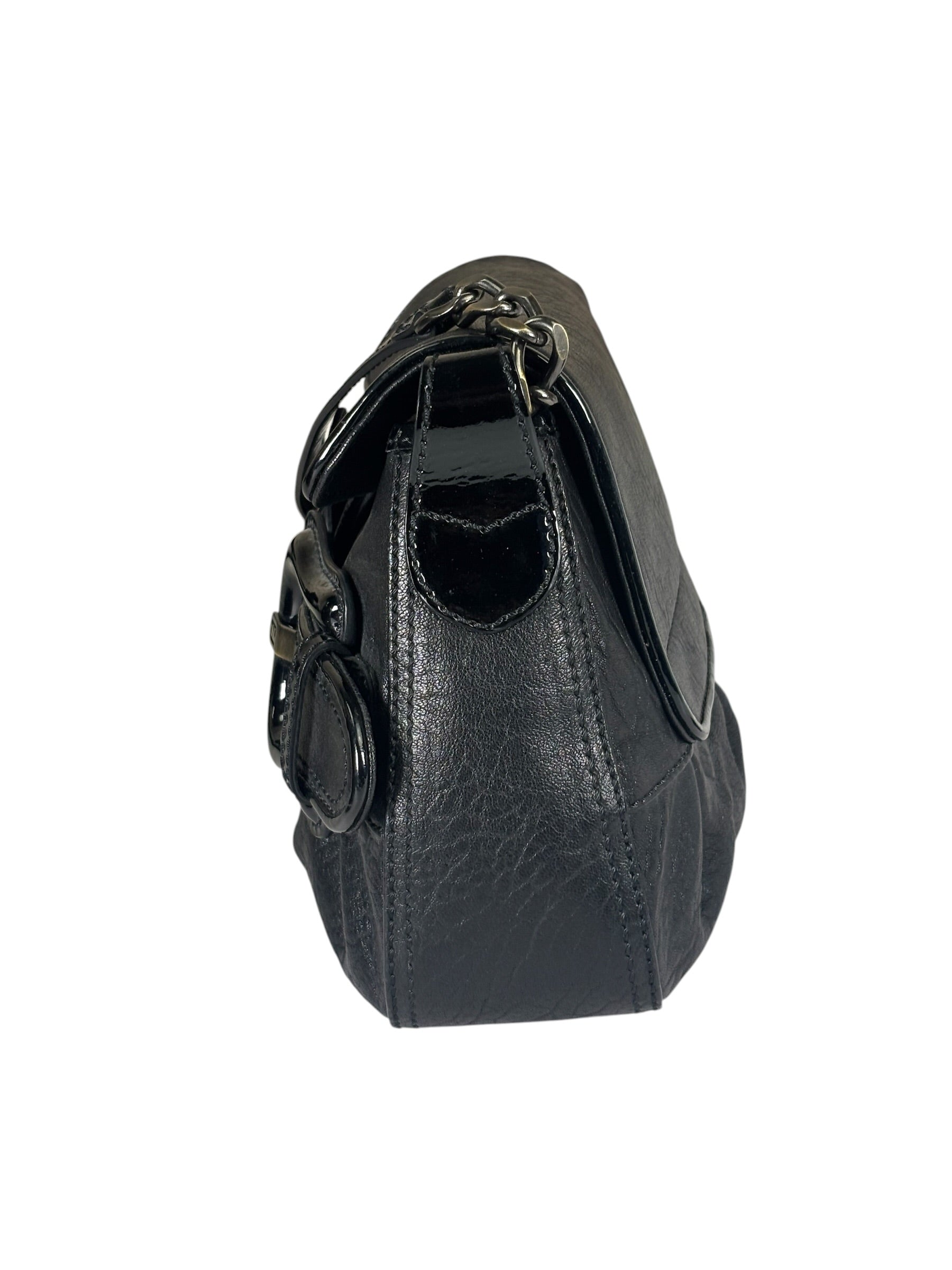 Fendi Black Patent Leather Trim B Bis Shoulder Bag