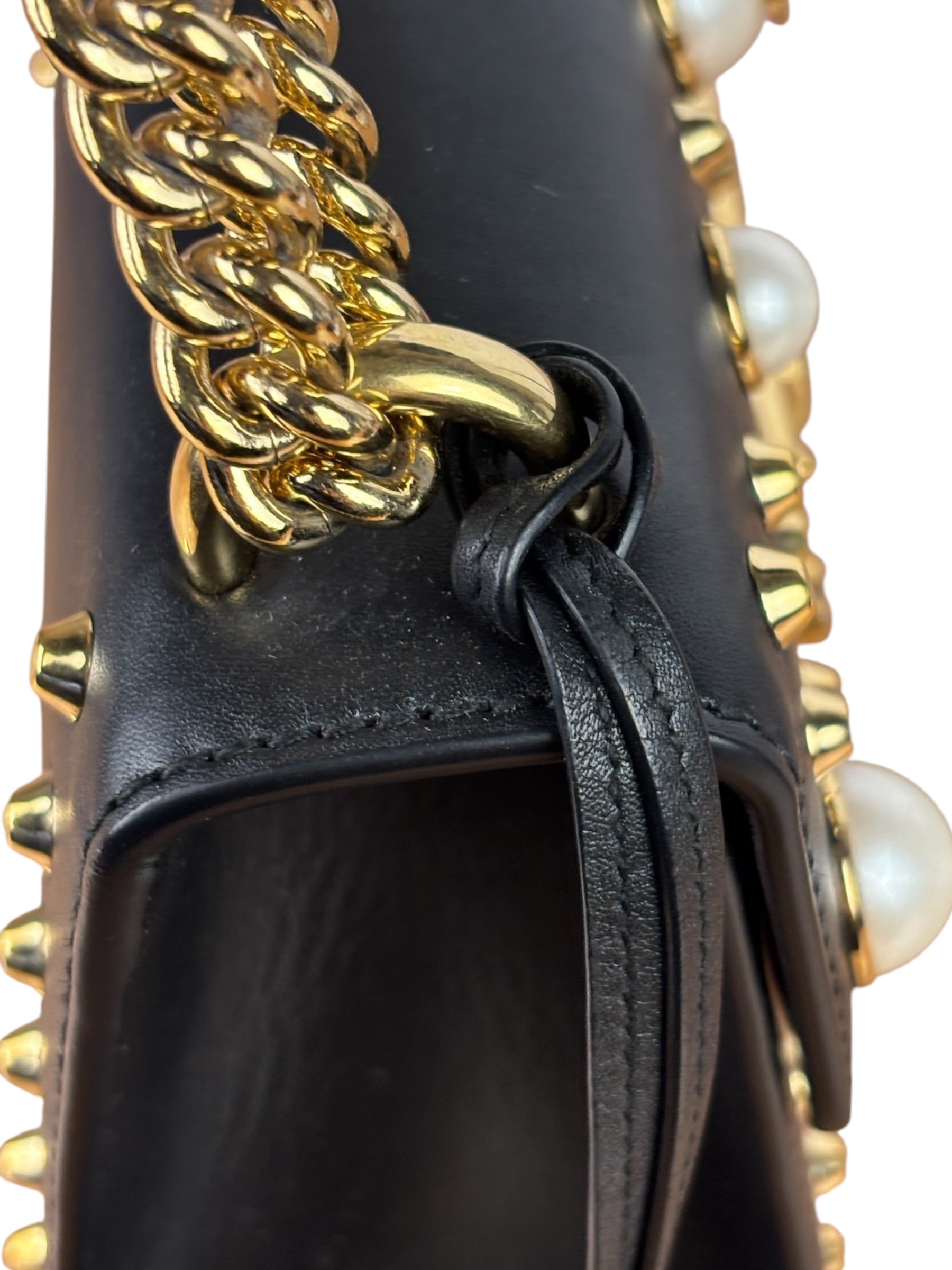 Gucci Small Pearl Studded Leather Padlock Crossbody Black