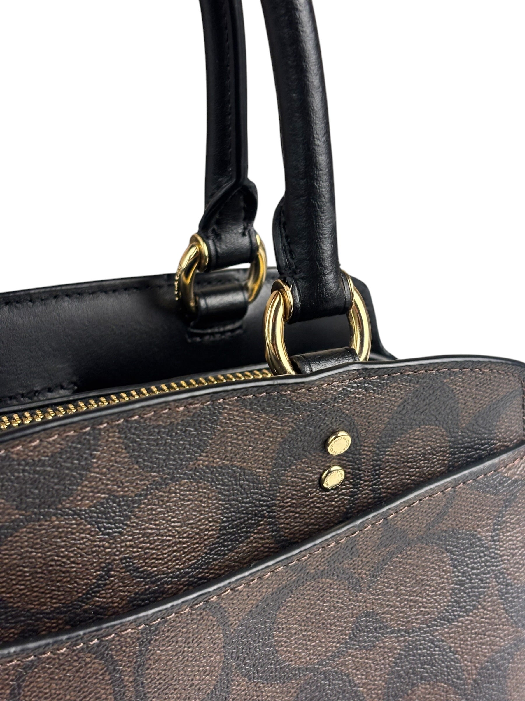 Coach Brown/Black Leather Mini Lillie Carryall In Signature Two-Way Bag