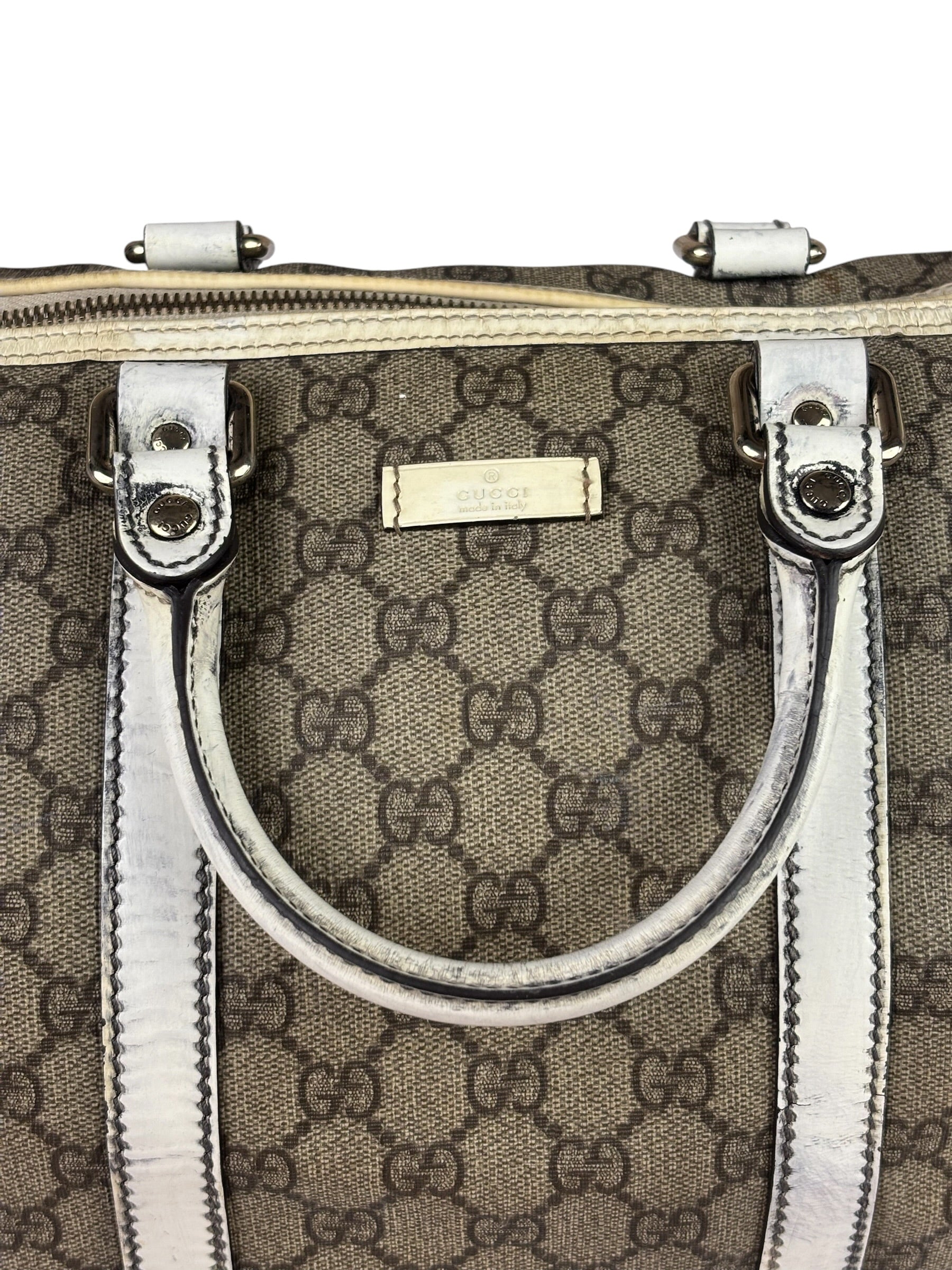 Gucci Beige/White Leather Trim GG Joy Boston Bag