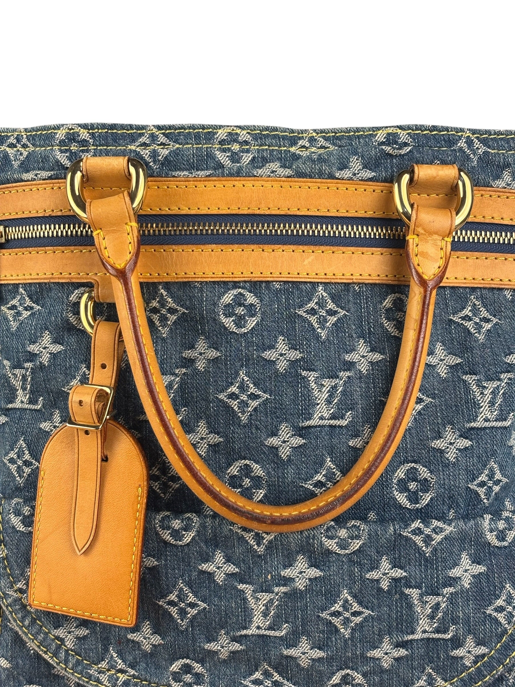 Louis Vuitton Denim Leather Trim Monogram Flat Tote Bag