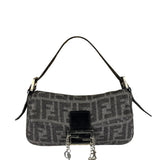 Fendi Grey/Black Leather Trim/Wool Zucca Baguette