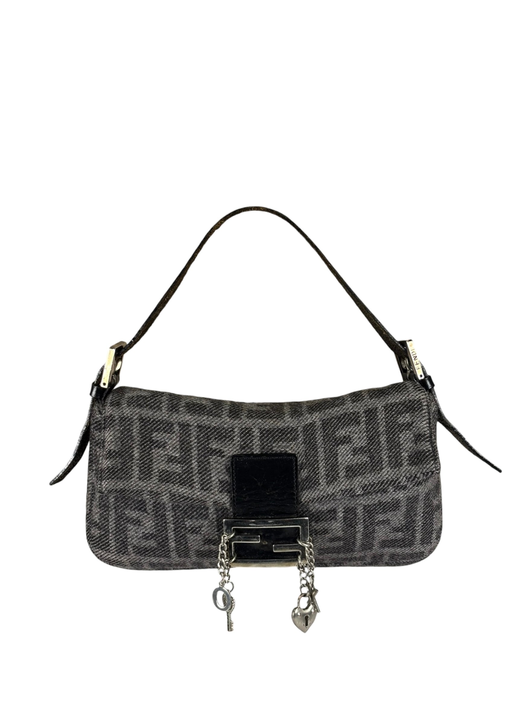 Fendi Grey/Black Leather Trim/Wool Zucca Baguette