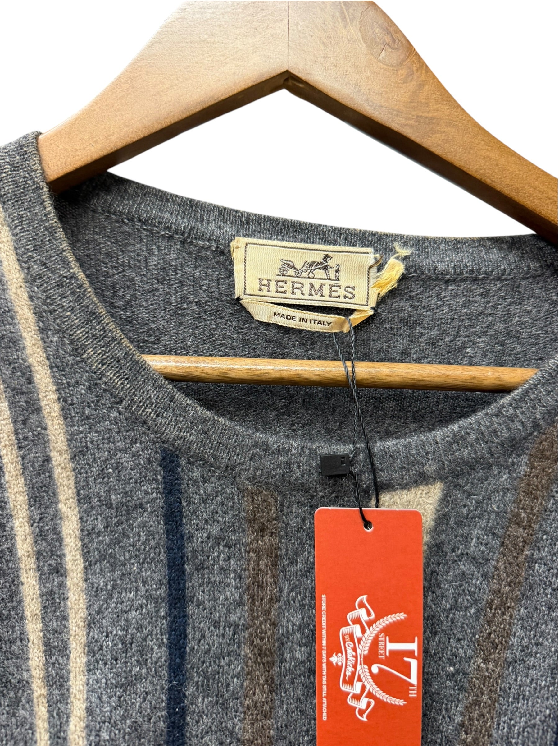 Hermes Vintage Grey Cashmere Striped Sweater