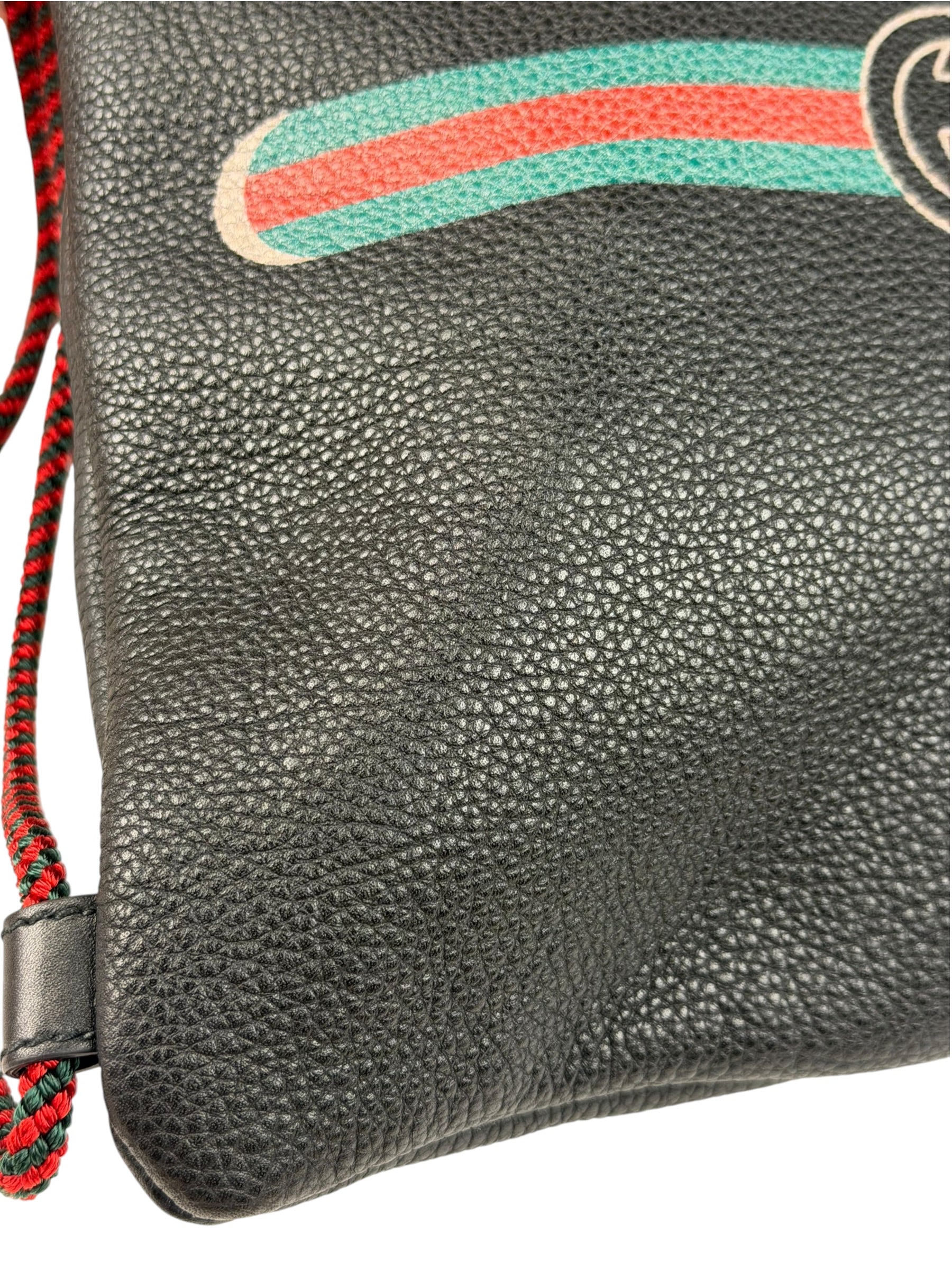 Gucci Black Leather Drawstring Backpack
