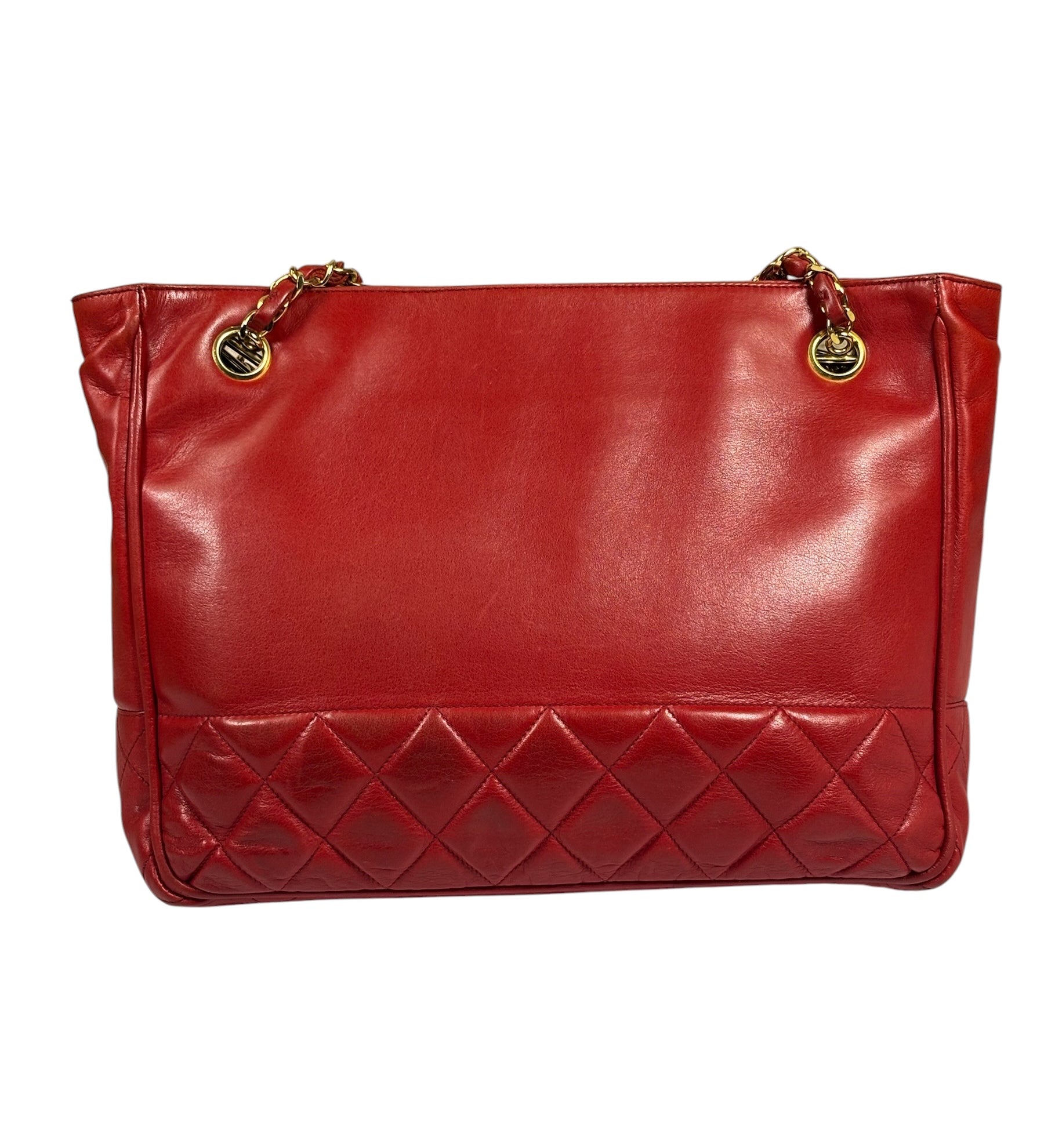 Chanel Vintage Red Quilted Lambskin Tote 1989