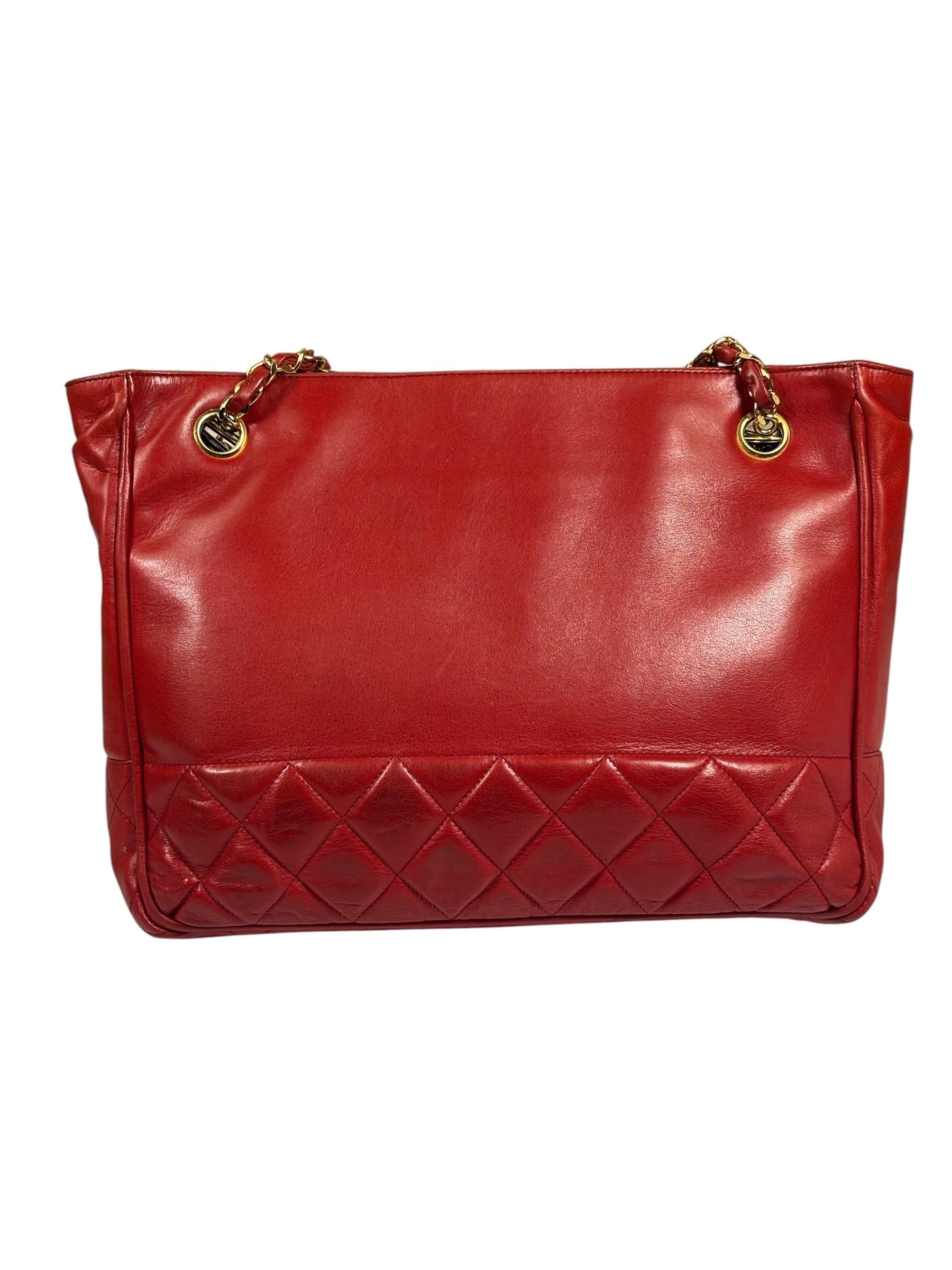 Chanel Vintage Red Quilted Lambskin Tote 1989