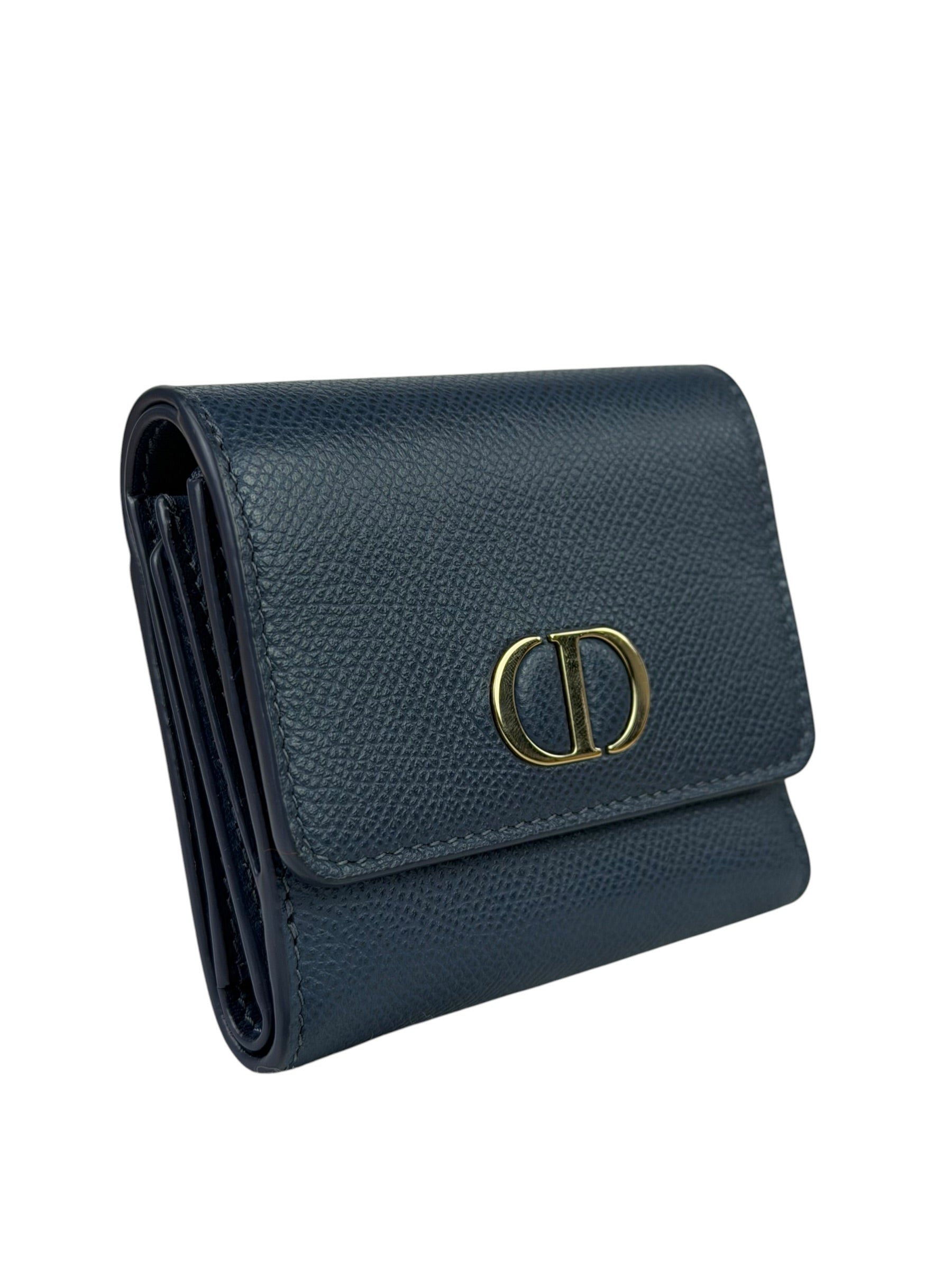 Christian Dior Navy Leather Tri-Fold Compact Wallet