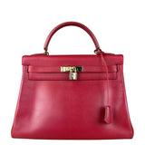 Hermes Kelly 32 Courchevel Rouge Vif Gold Handbag 1997