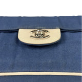 Chanel Blue/Cream Patent Leather Trim East-West Chocolate Bar Shoulder Bag 2002