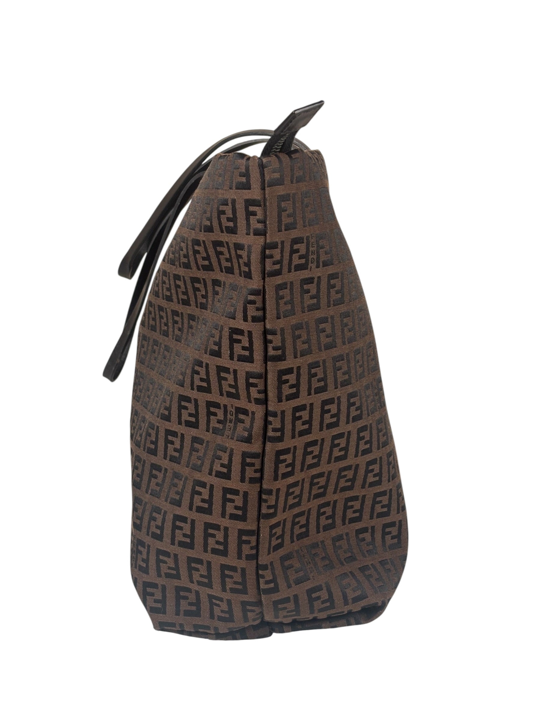 Fendi FF Vintage Brown Zucca Print Zip Shoulder Tote
