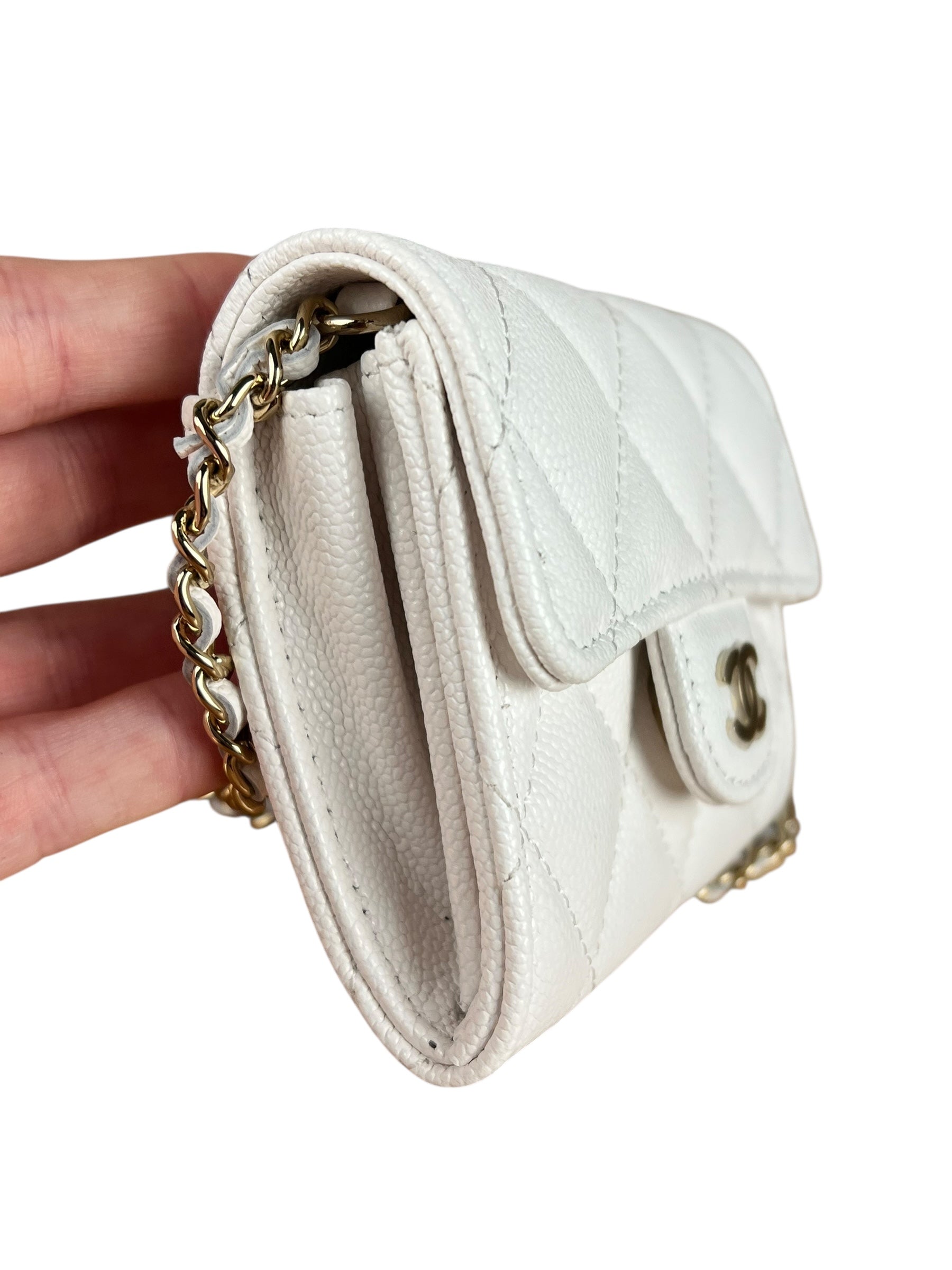 Chanel Classic Flap Card Holder on Chain Quilted Caviar Black
