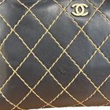 Chanel Vintage Black Leather Wild Stitch Bowler Shoulder Bag 2001