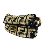 Fendi Black Raffia Zucca Shoulder Baguette