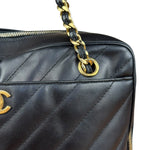 Chanel Black Chevron Leather Chain Camera Shoulder Bag 2000-2002