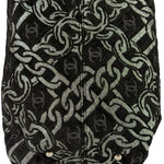 Chanel Black CC Jacquard Chain Silver Metallic Bowler Handbag 2005